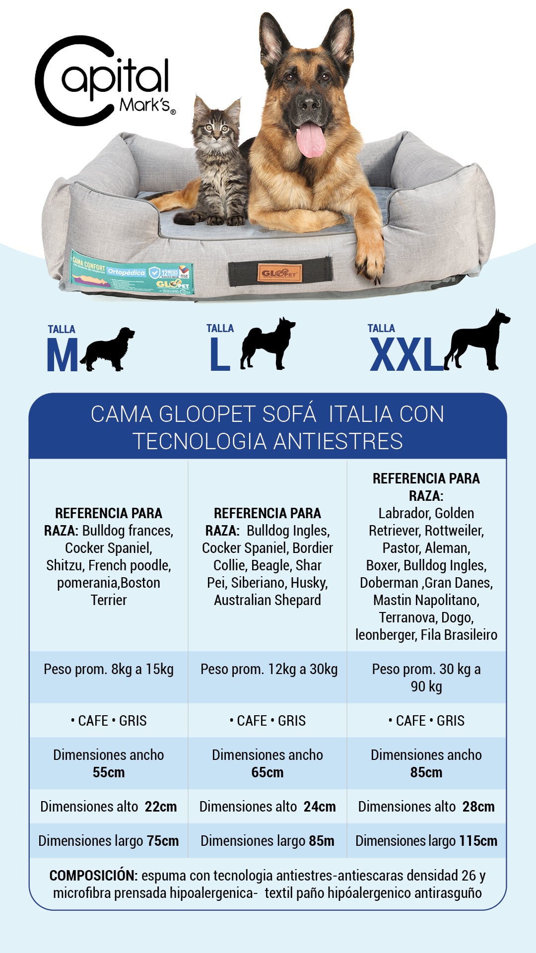 Cama sofá italia con tecnología antiestrés para mascotas