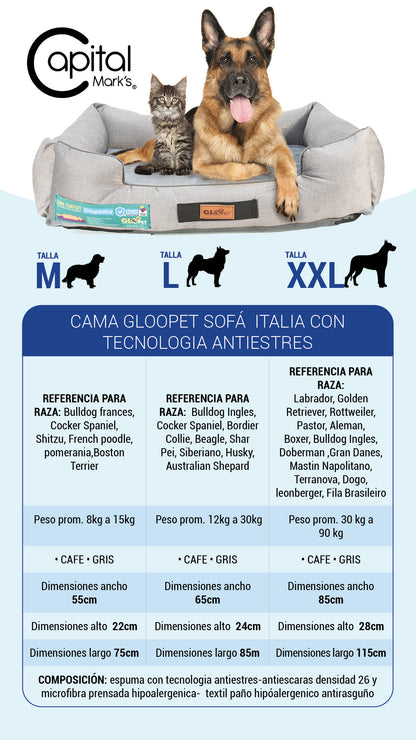 Cama sofá italia con tecnología antiestrés para mascotas