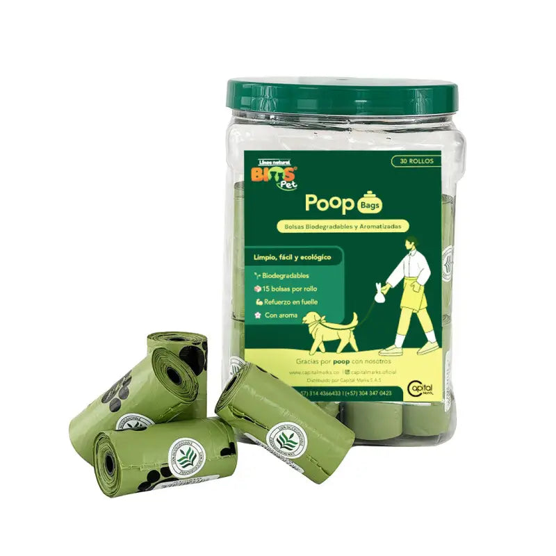 Bolsas para Popó Biodegradables con Aroma x30 Rollos - 15 Unidades por Rollo | BiosPet - Accesorios
